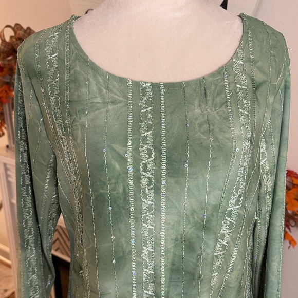 Ruby Rd. Green Tunic with Shimmering Stripes and Sequins - Picture 3 of 7